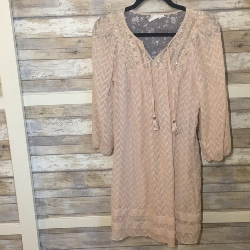 Anthro Size XS Long Sleeve Blush Dress